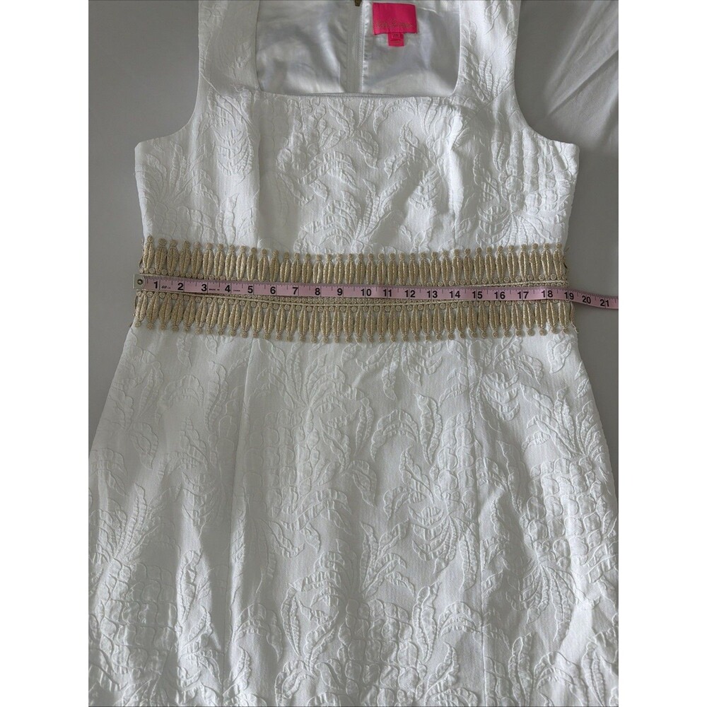 Lilly Pulitzer Rubina Stretch Dress Sz 16 White Floral Jacquard Gold Trim EUC - Picture 8 of 13